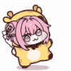可愛い,キャラクター,ピンクの髪,着ぐるみ,アニメ風