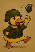 アヒル,軍服,ヘルメット,手榴弾,動物,イラスト