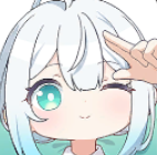 アニメ,女の子,ウィンク,ピース,白髪,緑目,アイコン