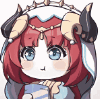 キャラクター,アニメ,角,赤い髪,青い目,かわいい
