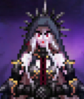 ドット絵,女性,フード,黒衣,紫背景,ファンタジー,赤い目