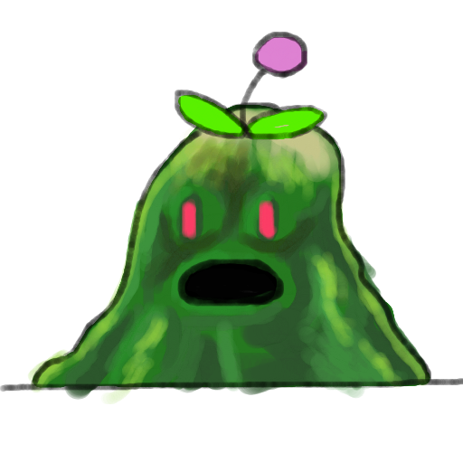 スライム,モンスター,緑色,ピンクの目,触角,植物,かわいい
