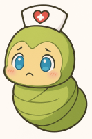 キャラクター,虫,緑色,看護師帽子,かわいい,困り顔