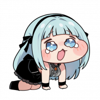 女の子,アニメ風,デフォルメ,泣く,感動,水色の髪,黒い服,かわいい