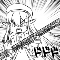 少女,エルフ,漫画,擬音,ドドド,帽子,ロングヘア,大きな武器,怒り顔