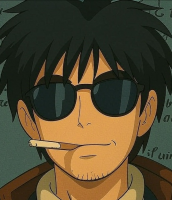 アニメ,サングラス,タバコ,コート,笑顔,黒髪