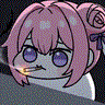 ピンク髪,女の子,煙草,アニメ,紫色の目,リボン,デフォルメ