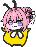 ゆるキャラ,ピンク髪,紫目,リボン,バラ,蝶ネクタイ,着ぐるみ,蜂,かわいい,イラスト
