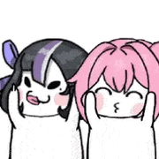 イラスト,ゆるキャラ,二人組,ピンク髪,黒髪,応援,かわいい
