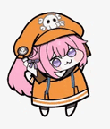 ピンク髪,オレンジ服,髪飾り,ドクロ帽子,キャラクター,可愛い