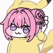 ピカチュウ,着ぐるみ,ピンク髪,可愛い,キャラクター,アニメ風,ヘアアクセサリー,ぬいぐるみ風