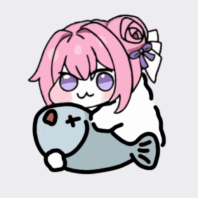 アイコン,かわいい,デフォルメ,ピンク髪,紫目,魚,ぬいぐるみ,抱きしめる,リボン,髪飾り