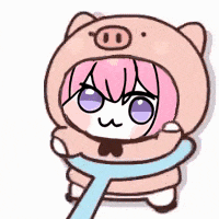 アイコン,GIF,アニメーション,ちびキャラ,ピンク髪,紫目,豚着ぐるみ,かわいい,つままれ,スタンプ