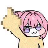 アニメ,デフォルメ,ピンク髪,紫目,猫口,中指立て,モザイク,ジェスチャー,スタンプ,アイコン