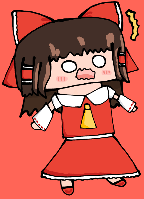 東方Project,霊夢,デフォルメ,イラスト,赤いリボン,驚き,チビキャラ