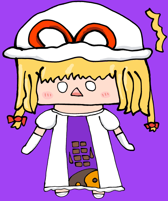 キャラクター,女の子,帽子,金髪,白い服,リボン,ちびキャラ,紫背景,かわいい,東方Project