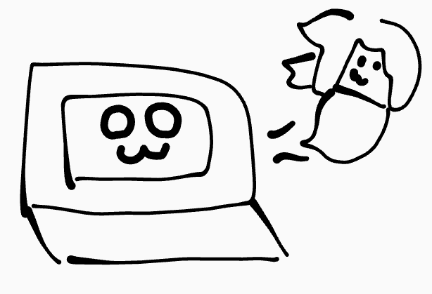 手描き,イラスト,パソコン,擬人化,キャラクター,シンプル