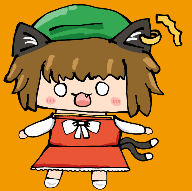 猫耳,緑の帽子,赤いリボン,二次元,東方Project,橙,かわいい,デフォルメ