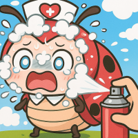 てんとう虫,ナース,泡,スプレー,驚き,可愛い,アニメ風