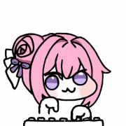 ピンク髪,女の子,キーボード,デフォルメ,紫のリボン,かわいい,アニメ風