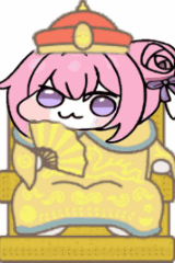 かわいい,イラスト,ピンク髪,アニメ風,王様,扇子,椅子,帽子
