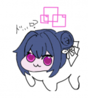 デフォルメ,キャラクター,青髪,リボン,イラスト,ピンクの目,ドット？